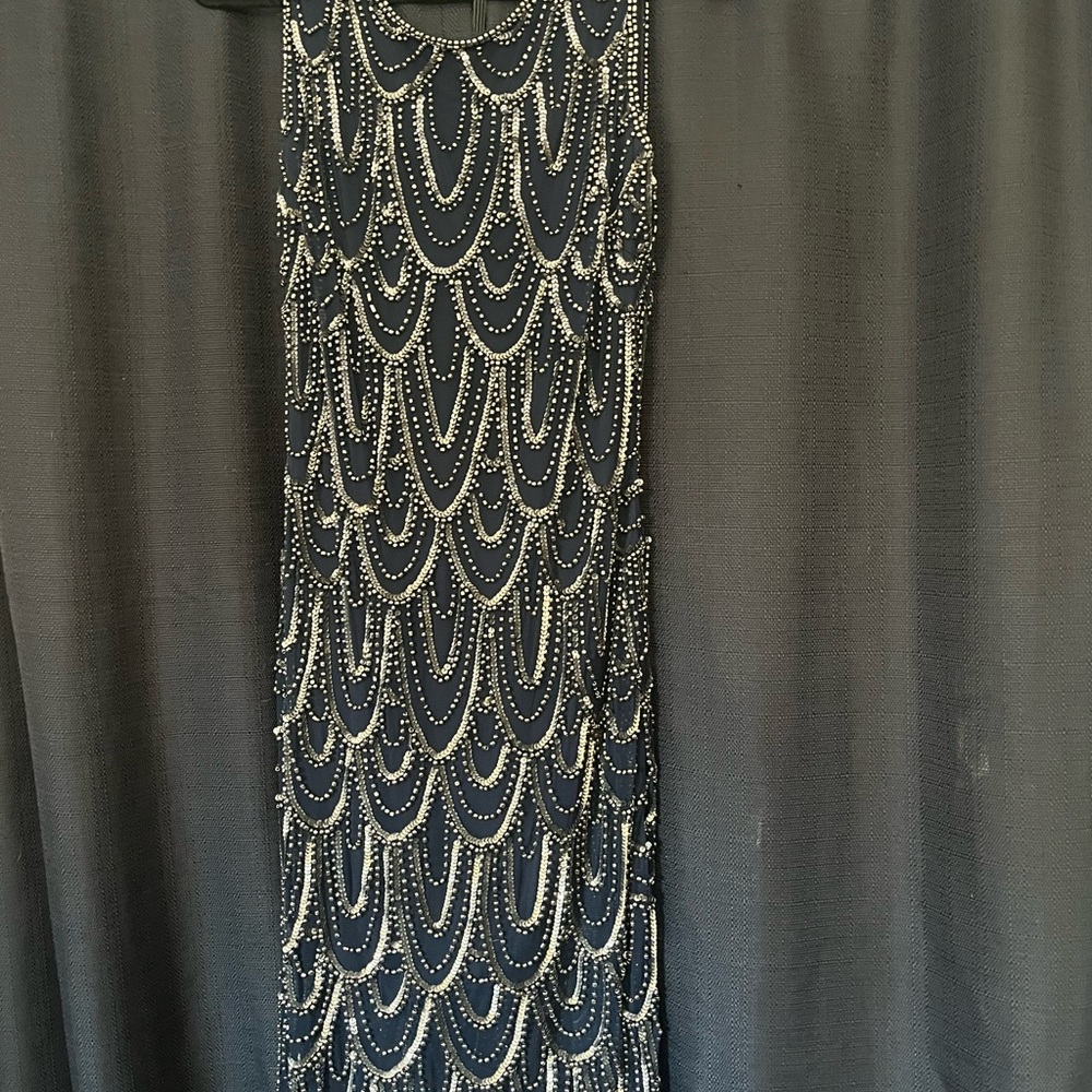 Pisarro Nights Navy and Silver Beaded Dress